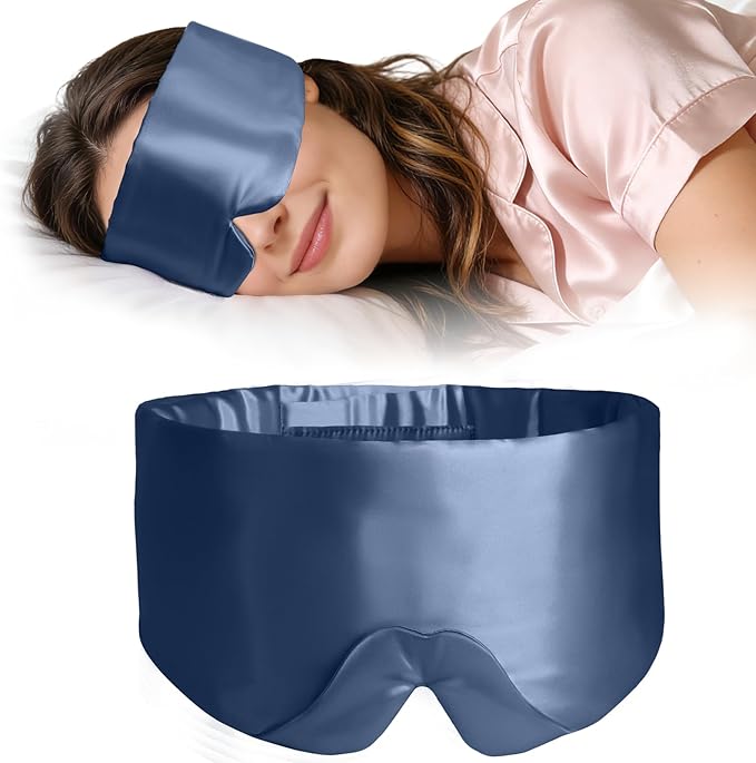 ZIMASILK 100% 22 Momme Mulberry Silk Sleep Mask - Full Silk Filled, Ultra-Soft & Breathable, Face-Hugging Blackout Eye Cover for Sleeping (Navy Blue)
