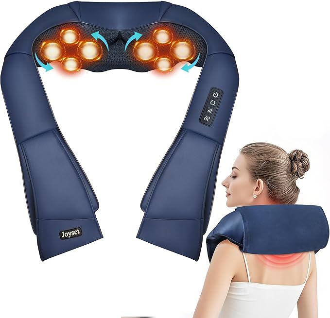 Joyset Shiatsu Neck and Back Massager with Heat,Electric Shoulder Massager for Pain Relief Deep Tissue,3D Kneading Massage with Cloth Cover Easy to Clean (Blue)