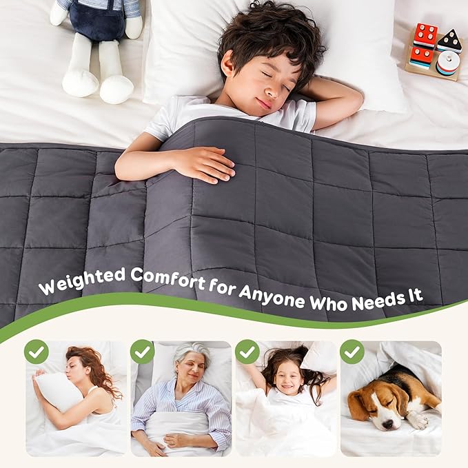 Sivio Weighted Blanket 100% Cotton, 5 lbs 36"x48" Small Heavy Throw, Cooling Summer Lap Blankets for Calming, Travel, Sleep, Breathable Soft with Glass Beads, Machine Washable, Dark Grey