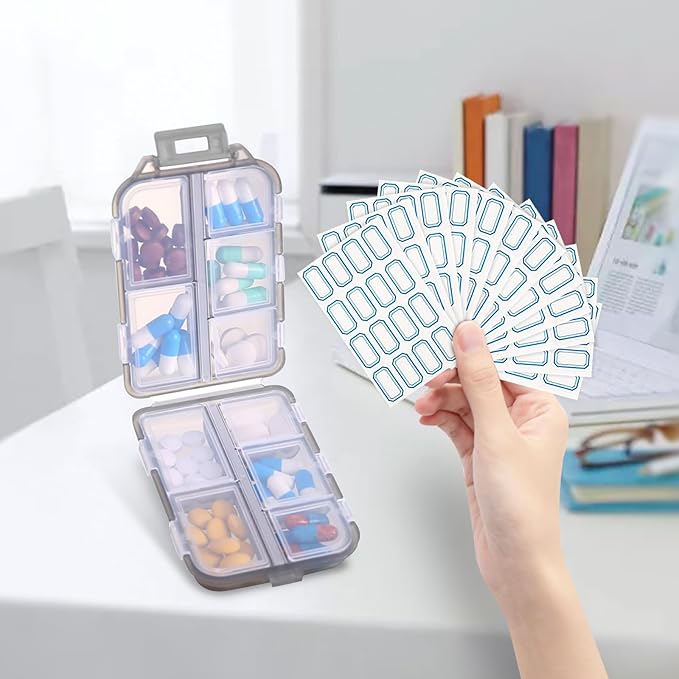 INVODA 12PCS 10-Compartment Pill Organizer BPA-Free Travel Pill Case with Daily Labels Portable Medicine Box for Vitamins, Supplements & Jewelry