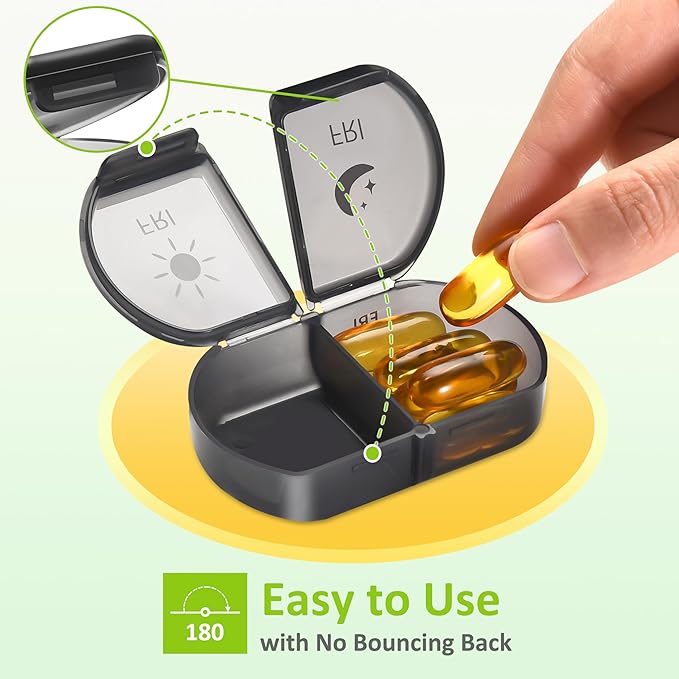 Fullicon Large Capacity Pill Organizer, Secure Pill Case with Durable Printing, Spill Proof Daily Pill Organizer, 7 Day Pill Box Organiser Travel Pill Organiser (Black)