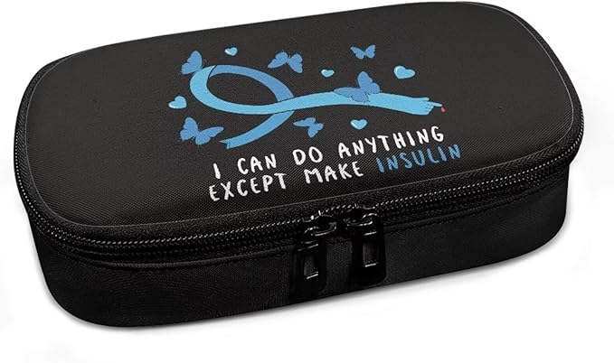 Rnyleeg Blue Ribbon Butterfly Diabetic Bags for Supplies Black Insulin Cooler Travel Case Portable Diabetic Travel Cases for Insulin Pens Diabetes Supply Case with Handle
