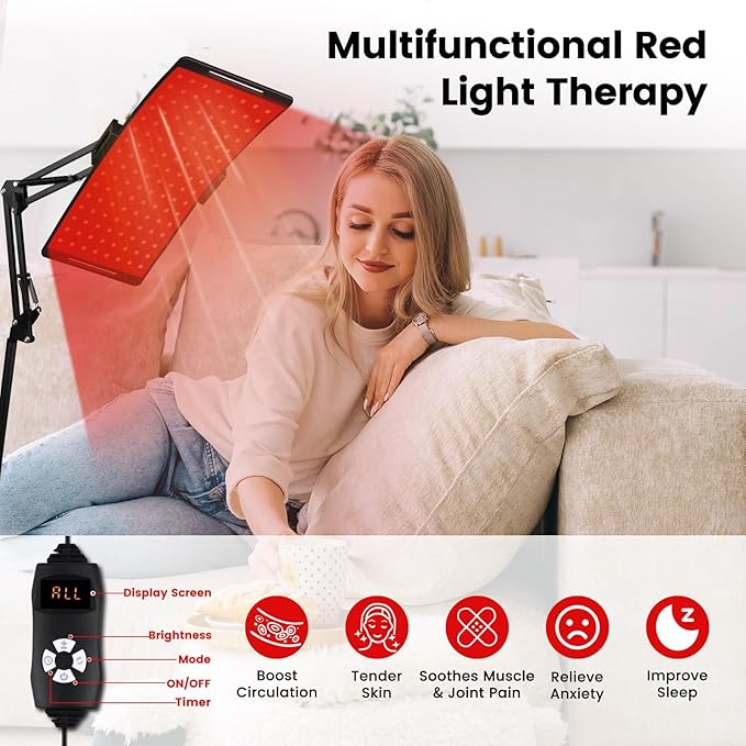 Red Light Therapy for Body & Face with Quick Clip, Infrared Light Therapy Lamp with Adjustable Stand, 660nm & 850nm Red Light Therapy Panel for Waist Knee, Muscle Recovery