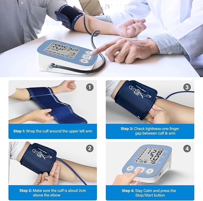 Blood Pressure Monitor, Automatic Upper Arm Blood Pressure Monitors for Home Use with Large Cuff, Blood Pressure Machines with 500 * 2 Sets Memories, Support 2 Users(Blue)