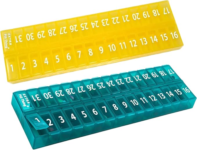 AM/PM 31 Day Once-a Day Monthly Pill Planner Organizers - Large Compartment Pill Boxes Store Medications for Entire Month Plus Compartment for Extra Pills (Am/Pm Yellow & Teal)