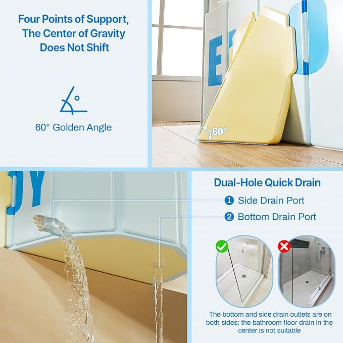Portable Foldable Bathtub, Freestanding Bathtub No Installation, Bathroom SPA Soaking Bath Tub, Shower Stall Collapsible Hot & Ice Bath Tub (Light Blue, 47.2"L x 21.6"W x 19.6"H)