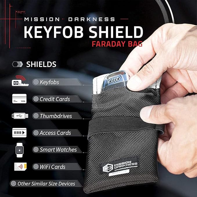 Mission Darkness Faraday Bag for Keyfobs (2-Pack) // RF Shielding Protective Case for Smart Always On Keys Fobs Transmitters Small Electronics Vehicle Security Anti-Hacking Block Signal Relay