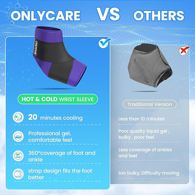 ONLYCARE Ankle Ice Pack Wrap for Swelling, Upgraded Gel Ice Pack Reusable, Hot Cold Therapy, Cold Pack for Sprained Ankle Injuries, Achilles Tendonitis, Plantar Fasciitis, Purple
