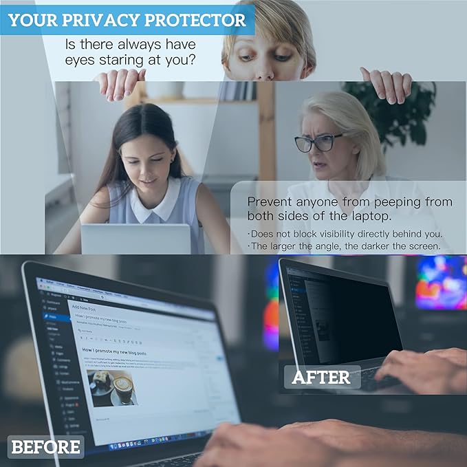 Laptop Privacy Screen 14 in, FILMEXT Privacy Protection Filter for Laptop 14"Asus/ 14"Acer/14"HP/14"Dell/14"Toshiba 16:9, Anti-Spy,Anti-Glare,Blocks 99% UV & Blue Light -Matte Privacy Screen Protector
