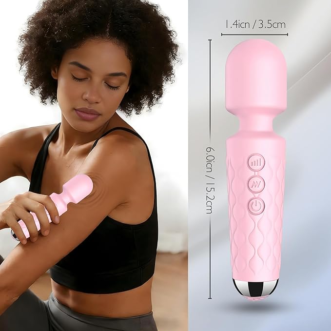 Personal Massage Wand - 20 Modes 8 Speeds Cordless Vibration Massager, Strong Powerful Waterproof Perfect for Travel, Magic Stress Away, Body Back Legs Hand Pains Sports Recovery (Pink)