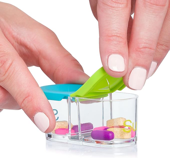 Sagely Smart XL Weekly Pill Organizer AM/PM - Medicine Storage Organizer with Reminder Alarm App (Large Enough to Fit Fish Oil, Cod Liver Oil, Vitamin D Supplements & Vitamins) (Blue/Green)