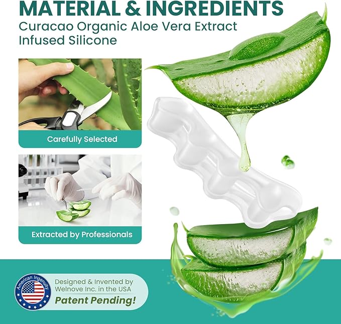 Welnove Toe Separators - 8 Pcs Toe Spacers for Women and Men - Restoring Toes to Their Original Shape - Silicone Toe Spreaders for Yoga Practice - Aloe Vera Infused