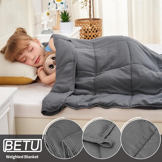 Weighted Blanket Kids 7lbs, 40"x60", Twin Size Cooling Heavy Throw Blanket for 60-90lbs, Microfiber Soft Thick Big Blankets Weighted Comforter Breathable Gift for Sleeping, Grey