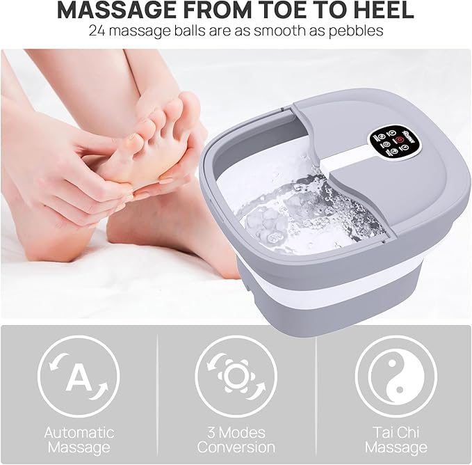 HOSPAN Collapsible Foot Spa Electric Rotary Massage, Foot Bath with Heat, Bubble, Remote, and 24 Motorized Shiatsu Massage Balls. Pedicure Foot Spa for Feet Stress Relief