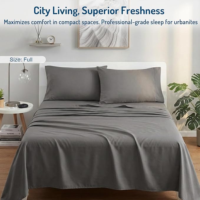Degrees of Comfort Coolmax® Cooling Bed Sheets Full Size for Hot Sleepers, Moisture Wicking Sheet Set for Night Sweats, Deep Pocket, Ultra Soft, Cozy for All Seasons, Grey 4 Pieces