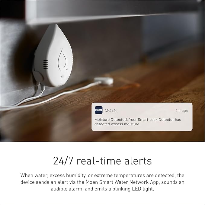 Moen Flo Smart Water Leak Detector, Drip or Flood Sensor Alarm for Home, 4-Pack, White, 920-004