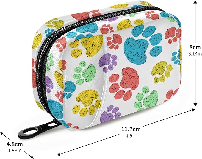 Watercolor Dog Paw Travel Pill Case Portable Weekly Pill Box Bag Container 7 Days Pill Organizer Vitamin Supplement Holder with Zipper for Family Business