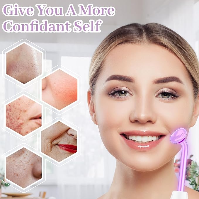 High Frequency Facial Wand - TUMAKOU Violet Portable Handheld High Frequency Facial Skin Machine Device for Face - with 4 Purple Tubes（Violet）
