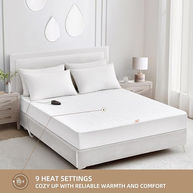 Bwarm Electric Heated Mattress Pad Twin XL Size, 39" x 80", Bed Warmer, 9 Heat Settings, 1-12 Hours Auto Off, Deep Pocket, Fast Heating, Machine Washable, Soft and Cozy