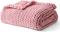 YnM Cooling Weighted Blanket, 100% Cotton Handmade Chunky Knitted Blanket, Weighted Lap, Breathable Heavy Blankets, Machine Washable Throw for Sleep or Home Decor (Light Pink, 35x40 Inch, 5lbs)
