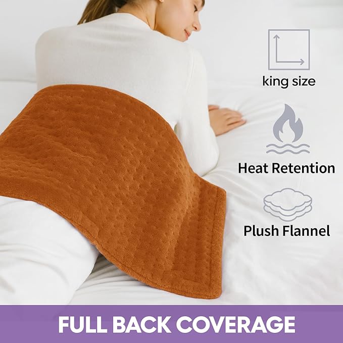 Heating Pad,Electric Heating Pads for Back,Neck,Abdomen,Moist Heating Pad for Shoulder,Knee,Arms,Legs,Dry/Moist Heat & Auto Shut Off,Birthday Gifts for Men and Women, 24x12 Inch (Brown)