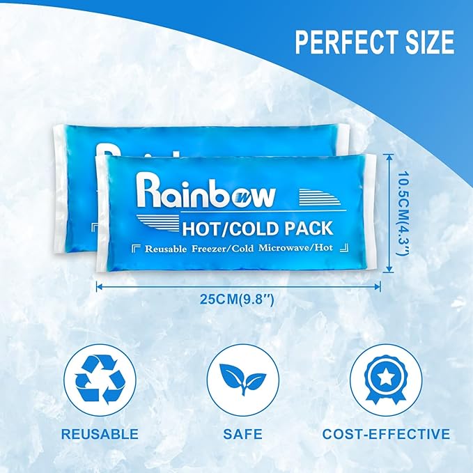 Gel Ice Packs for Injuries - Soft & Reusable Cold/Hot Compress for Headaches, Fever, Migraine Relief - Flexible Therapy on Neck, Ankle, Knee, Shoulder, Elbow,Feet (9.8" x 4.3" - 4 ice Packs)