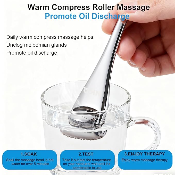 Metal Eye Roller for Dry Eyes,Eyelid Roller for Chalazion,Stye,MGD Relief,Improves Meibum Flow and Unclogs Oil Glands,Gentle Meibomian Gland Expression for Blocked Eyelid Glands (small)