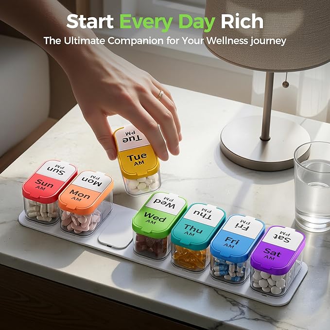 Daviky Extra Large Weekly Pill Organizer 2 Times a Day, XXL AM PM Pill Organizer 7 Day, Big Pill Case with Large Compartments, Daily Medicine Box to Hold Vitamin, Supplement and Medication
