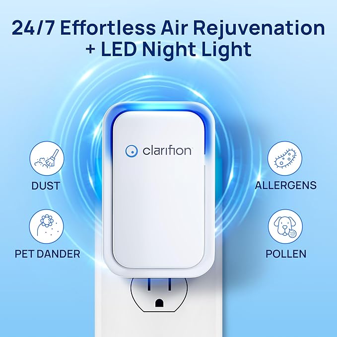 Clarifion - Air Ionizers for Home (3 Pack), Negative Ion Filtration System, Quiet Air Freshener for Bedroom, Office, Kitchen, Portable Air Filter Odor, Smoke Dust, Pets, Eliminator, Mini Air Cleaner