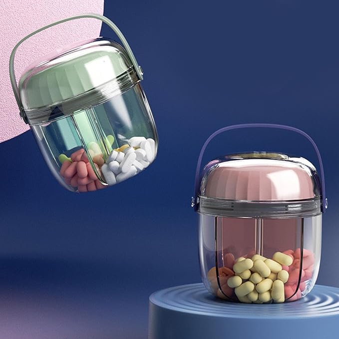 Pill Organizer with 4 Compartments, Portable Pill Dispenser Bottle Vitamin Organizer Features Mix Proof Wide Opening Design for Easy Medication Access (Pink 6.2x7.2cm)