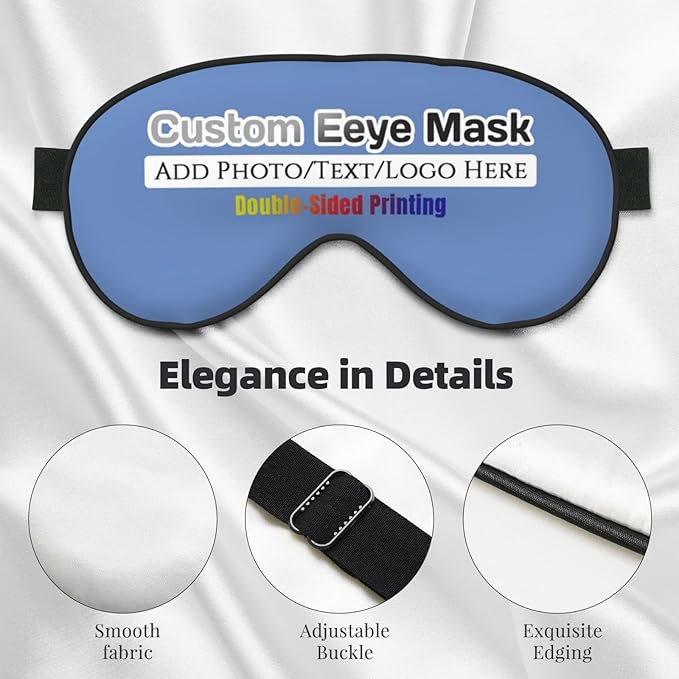 Personalized Eye Mask Add Picture Text Image Logo Custom Travel Sleeping Masks for Home Office Customized Sleep Mask for Men Women Blocks Light Adjustable Strap Carolina Blue