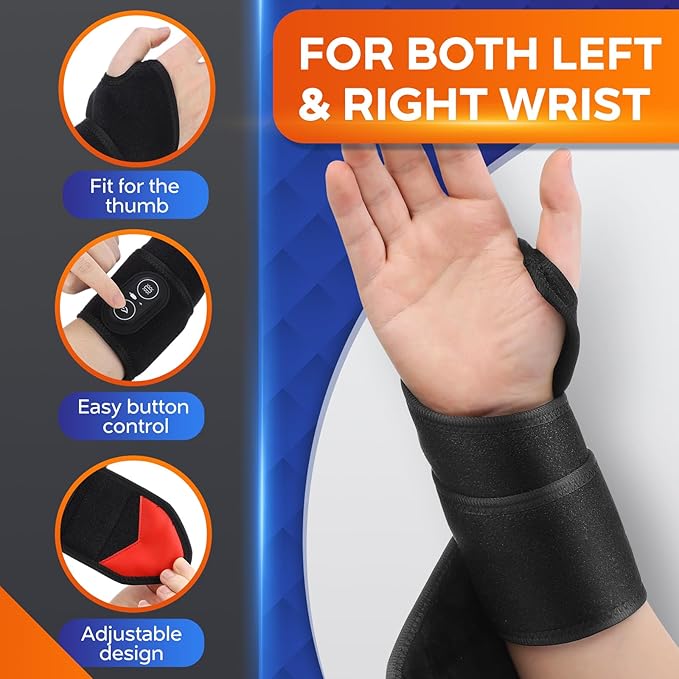 Cordless Wrist Heating Pad for Pain Relief, FSA Eligible Items, Rechargeable Wrist Massager for Carpal Tunnel, Red Light Heated Wrist Brace Wrap, HSA Approved Products Only