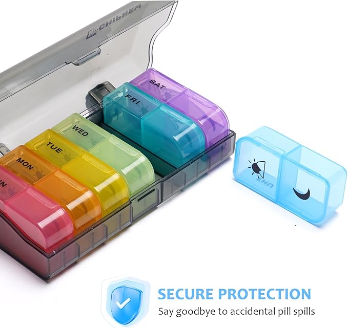 Pill Organizer 2 Times a Day - CHIPNEW Food Grade Medicine Organizer -7 Day Large Detachable Travel Pill Box-Pill Container, Holder for Supplements, Vitamins, and Medications(Translucent)