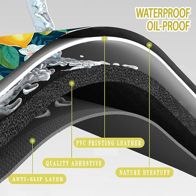 Bulijojo Lemon Anti Fatigue Kitchen Floor Mats Set of 2 Waterproof Kitchen Sink Runner Rug Standing Mat Cushioned Kitchen Rugs Comfort Doormat 17"x47"+17"x28"
