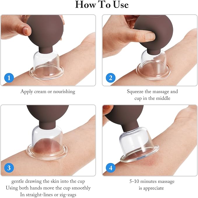 Nuanchu 2 Pieces Glass Cupping Set, Facial Cupping Cups Glass Silicone Cups Vacuum Suction for Face Skin Back Shoulder Muscle(1 Inch and 0.65 Inch Diameter,Brown)