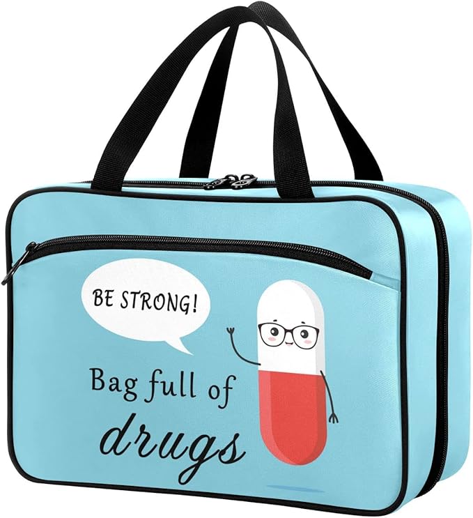 Naanle Pill Organizer Bag Travel Pill Bottle Medicine Organizer Home Storage Medication Bag for Vitamin Supplements, Cute Cartoon Pill Empty First Aid Bag for Car Camping, 1.0 Count