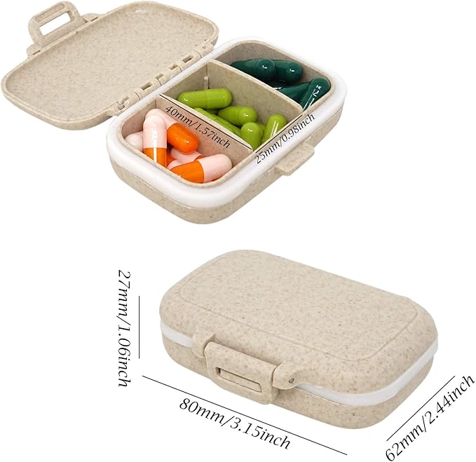 Honbay Vitamin Organizer Box Portable Travel Pill Case Healthy Eco-Friendly Wheat Straw Small Pill Box (Primary Color)