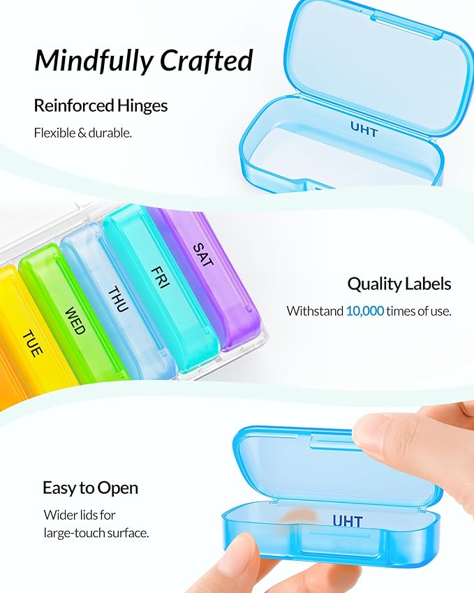 ZIKEE 7 Packs Extra Large Pill Organizer, Portable Pill Box 7 Day for Pocket, Purse, Weekly Pill Case with Dual-Protection Design, Pill Container for Medication, Vitamin, Fish Oil, Supplement