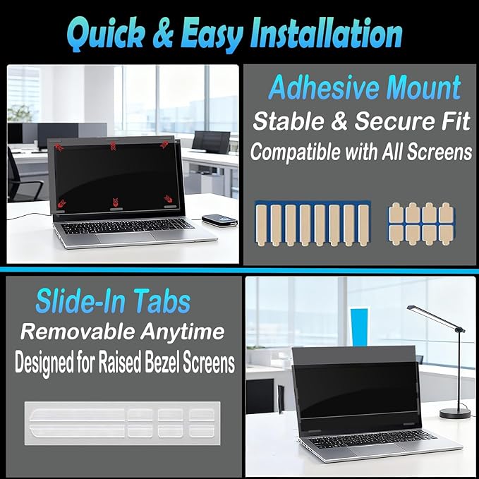 14.5 Inch Privacy Screen for Computer Monitor, 16:10 Anti-Spy Filter for Laptop & PC Display, Blue Light Blocking Anti-Glare Reversible Protector Film, Easy Slide-Mount Installation (14.5 Inch Widescreen(16:10))
