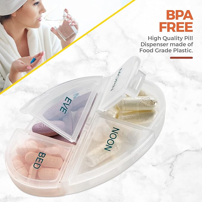 MEDca Weekly Pill Organizer, 1 Dispenser, 7 Stackable Compartments Four Times-a-Day - Morning, Noon, Evening, and Bedtime, Grey