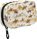Fustylead Cowboy Riding Horse and Building Pill Organizer for Purse, Weekly Portable Pill Box with Zipper to Storage Vitamins Fish Oils Medications Supplements