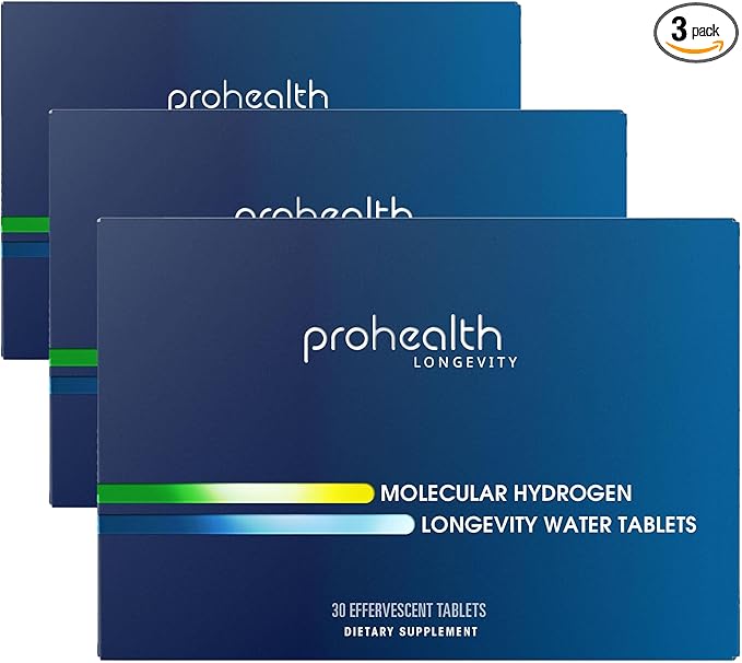 ProHealth Molecular Hydrogen Longevity Water Tablets | Clinically Studied | Third-Party Tested | 80 mg, 30 Tablets (Pack of 3)