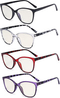 Eyekepper 4 Pack Oversized Blue Light Filter Glasses - Cat Eye Design Computer Reading Glasses for Women Anti Screen Glare Blocking Digital Blue Rays +0.75