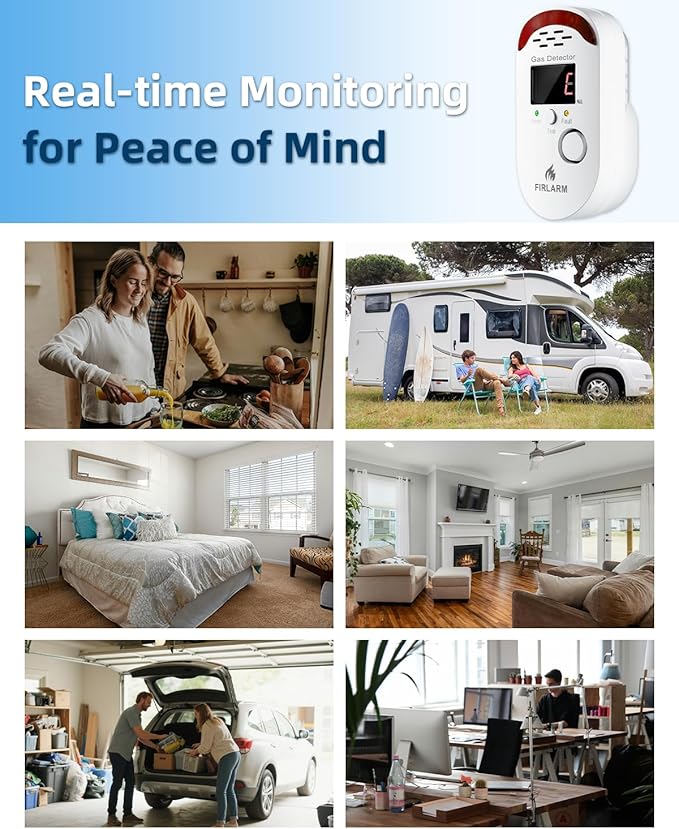 Gas Leak Detector for Home, Plug-in Natural Gas Detector for Propane, Methane, Butane, LPG, Combustible Gas Alarm Monitor with LED Digital, Audible and Visual Alert, for Kitchen, RV, Garage