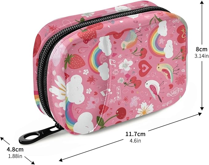 Pink Rainbow Cherry Bird Music Note Travel Pill Organizer Case Box Container Weekly Portable Vitamin Medicine Holder Storage Bag with Zipper Removable
