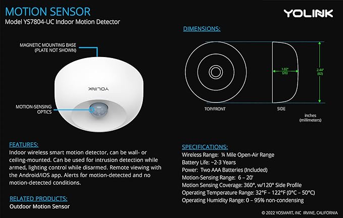 YoLink SpeakerHub & One Motion Sensor Smart Home and Security Kit – Audio Hub Plays Tones/Sounds, Spoken Messages, LoRa-Powered ¼ Mile Range, WiFi Required