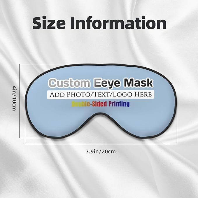 Personalized Eye Masks,Customized Sleep Blindfold Eye Mask,Custom Blackout Eye Cover with Adjustable Strap for Travel and Nap Light Blue