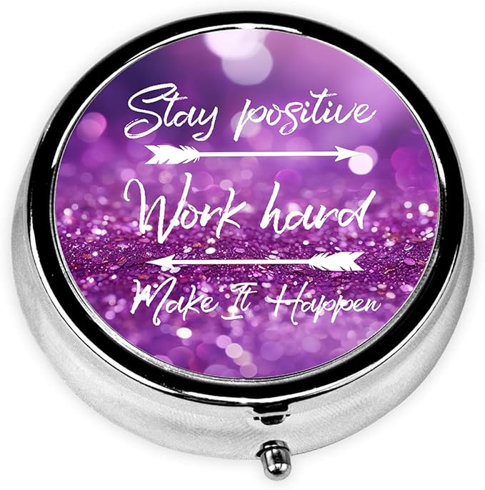 Stay Positive Pill Box 3 Compartment Small Pill Case,Portable for Pocket or Purse Pill Organizer Pill Container Holder with Mirror to Hold Vitamins, Medication, Fish Oil and Supplements