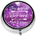 Stay Positive Pill Box 3 Compartment Small Pill Case,Portable for Pocket or Purse Pill Organizer Pill Container Holder with Mirror to Hold Vitamins, Medication, Fish Oil and Supplements
