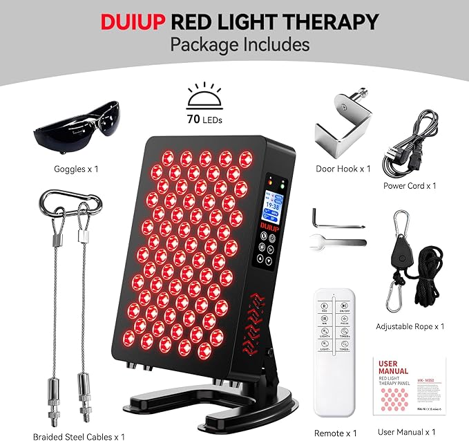 Red Light Therapy for Body & Face, Red Near Infrared Light 610-920nm with Timer and Adjustable Stand, Touch & Remote Control, 70 LEDs. Clinical Grade Panel for Energy, Pain, Skin, Recovery